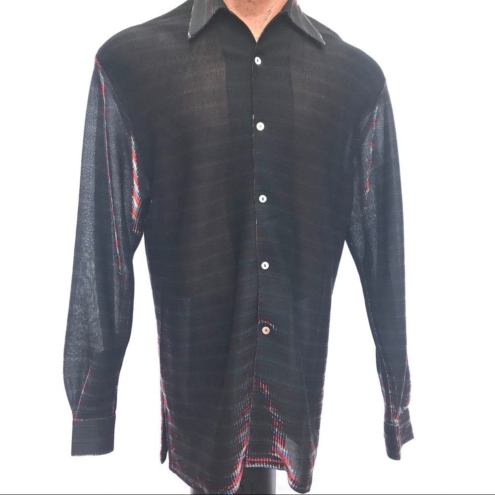 Vintage 80’s XL Men’s Silversilk Reflective Dress Shirt Formal Semi Transparent
